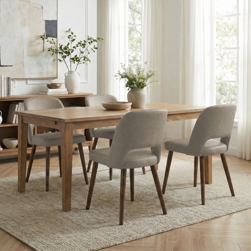 Ensemble de 4 chaises d'appoint rembourrées en similicuir avec pieds en bois massif pour salle à manger, 4, Taupe