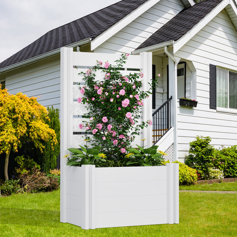 Iris Vinyl Planter Box With Trellis Climbing Plants, 47" H x 23" W x 12" D