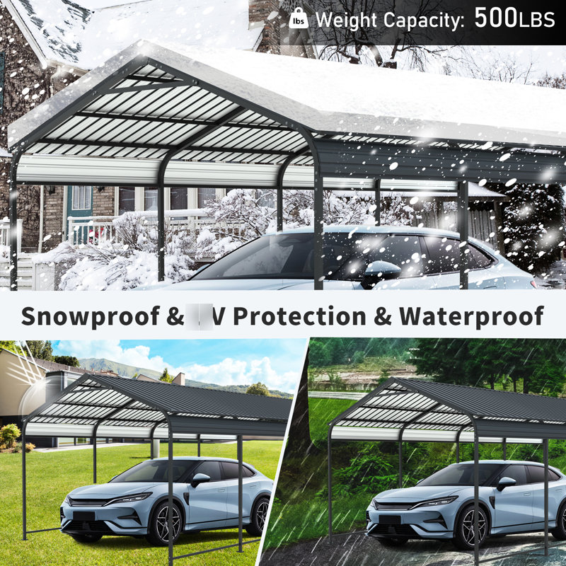 Galvanized Steel 12 X 21 Ft Carport, High Wind And Easy To Assemble, Suitable For Multiple Vehicles - , Spacious Cars, Trucks