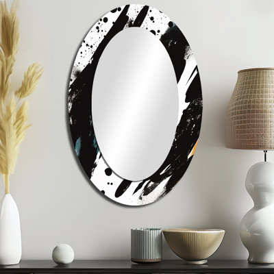 «Black and White Abstract collages enchantment» - Décoration murale miroir ovale noir