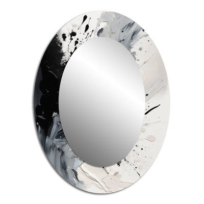 Black Textured Splash Paint Art IV - Black Modern Oval Wall Mirror