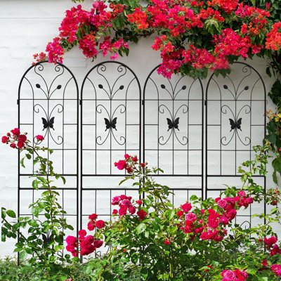 Ensemble de 4 treillis de jardin en métal antirouille pour plantes d'extérieur noir pour plantes grimpantes