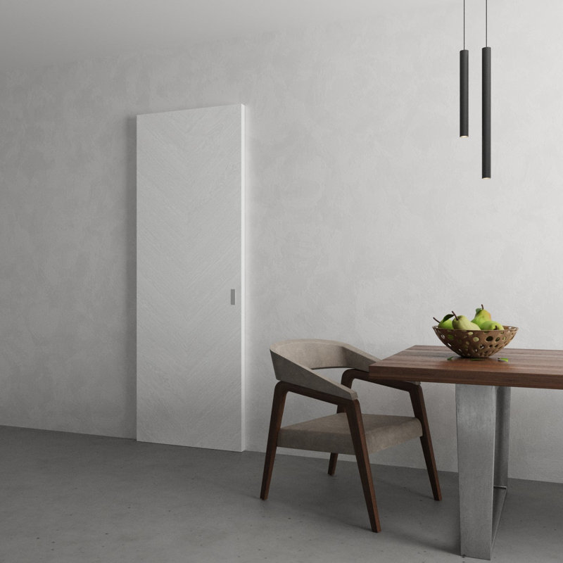 Hidden Barn | Ego 5005 | Wood Veneer Doors | Magic Concealed Sliding Set |, Chêne blanc peint, 18 po x 84 po