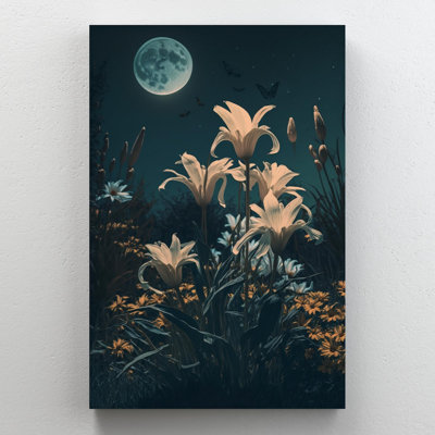 «Lilies and Butterflies Under the Mooonlight», impression sur toile tendue
