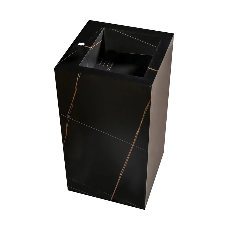 Lavabo de salle de bain piédestal carré en pierre Fine Fixtures, Noir