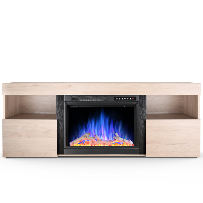  60" Fireplace TV Stand With Electric Fireplace,Remote ,Timer & Adjustable Led Flame, Pecan