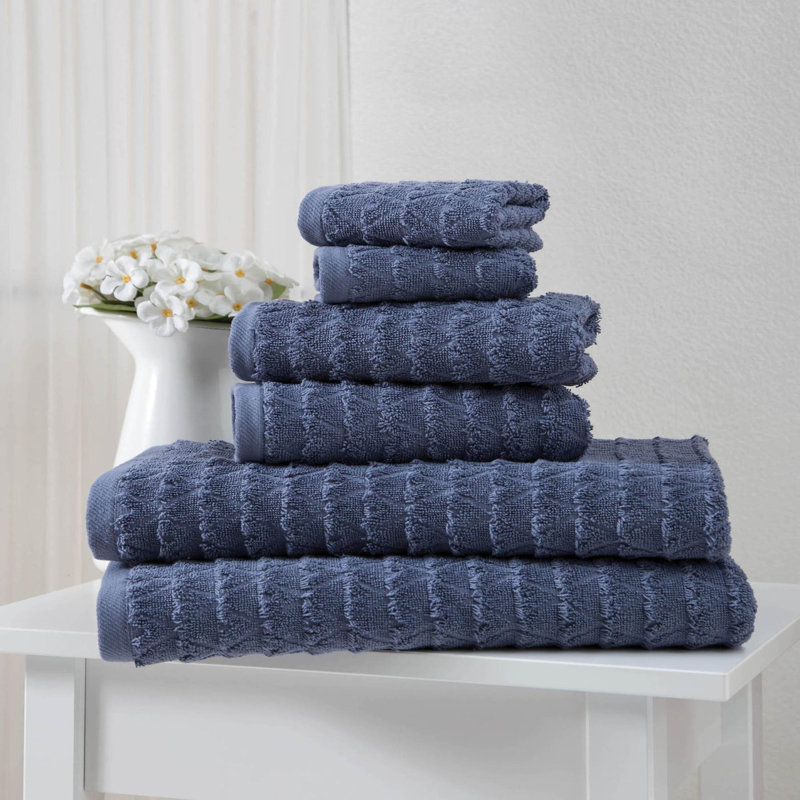 Ensemble de six serviettes de toilette en coton turc bleu marine à motifs géométriques