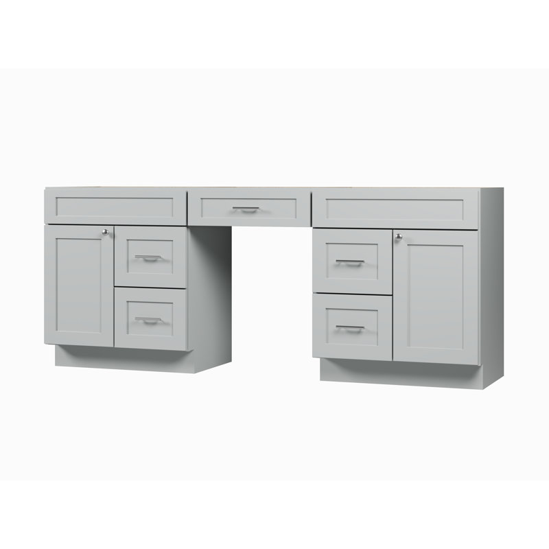 Disar 84'' Double Bathroom Vanity With Desk Dovetail Solid Wood Drawer Base Only, Gray