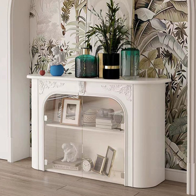 Beige Solid Wood Freestanding Fireplace