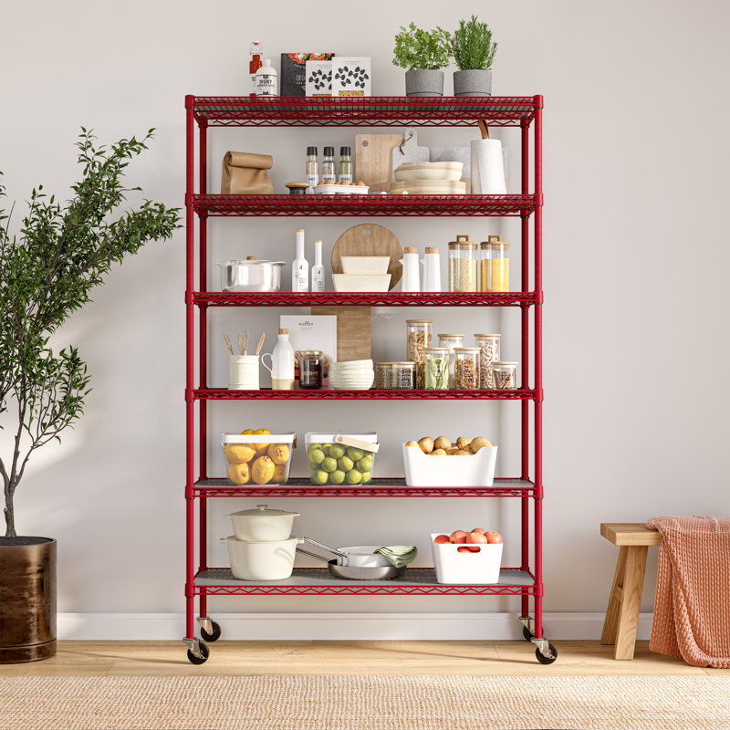 Étagère à roulettes en acier à 6 niveaux l 48 po x P 18 po UltraDurable, Rouge