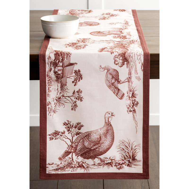 100% Cotton Thanksgiving Table Runner, Red, 108" x 14.5"
