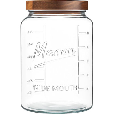 Pot Mason extra large à large ouverture de 1 gallon avec couvercle en bois d'acacia hermétique, auvent en verre 128 oz et pot de rangement pour farine