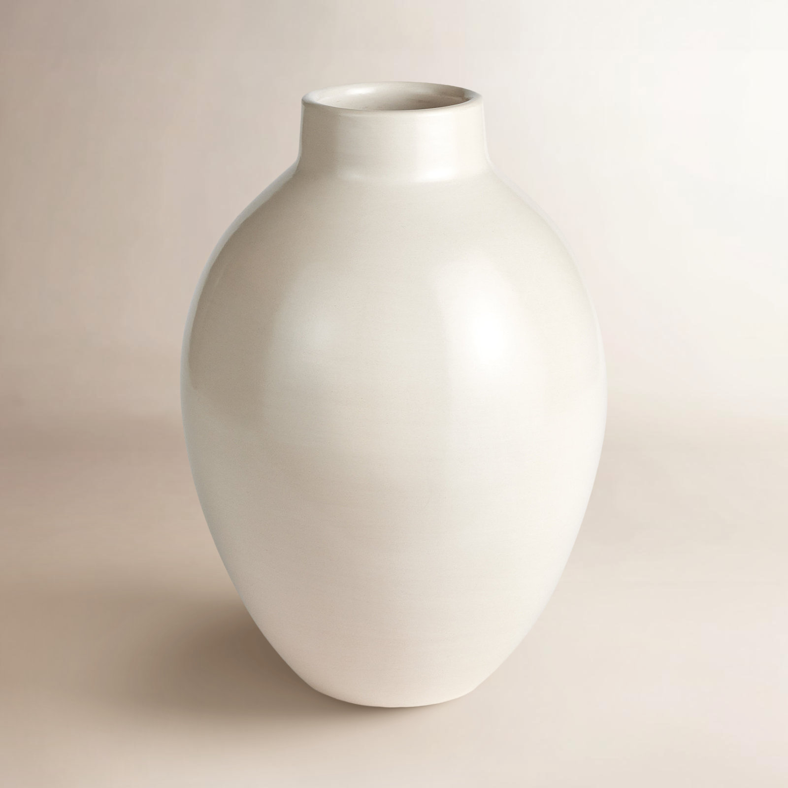 Table Vase, 12.75" H x 9.5" W x 9.5" D, Ecru