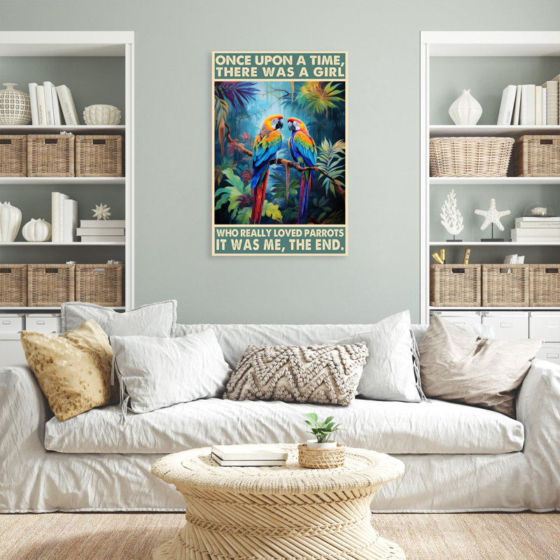 «Who Really Lored Parrots», reproduction d'art graphique sur toile tendue, H 36 po x l 24 po x P 1,25 po