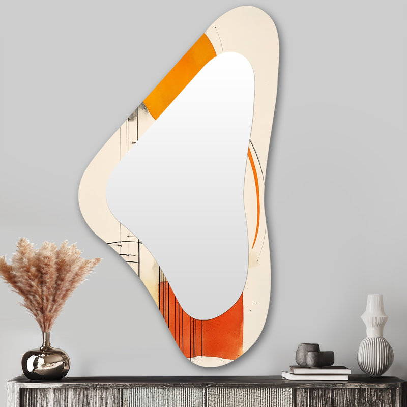 Landershire orange lune rétro rétro minimalisme - peinture abstraite de forme unique miroir mural, grand miroir asymétrique orange, impression d'art en métal