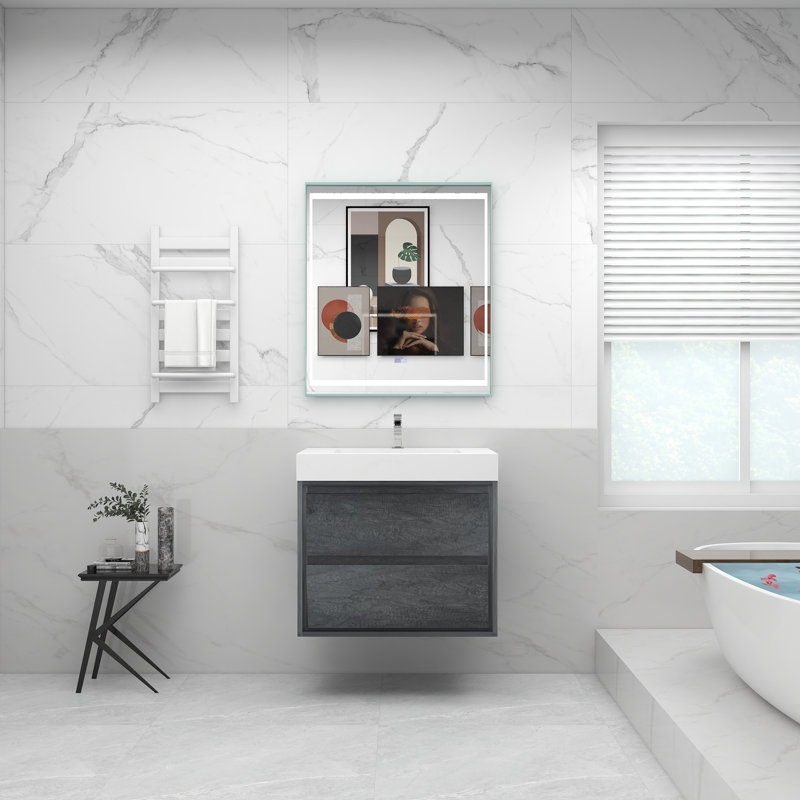 30'' Single Bathroom Vanity with Acrylic Top, Smoke Oak