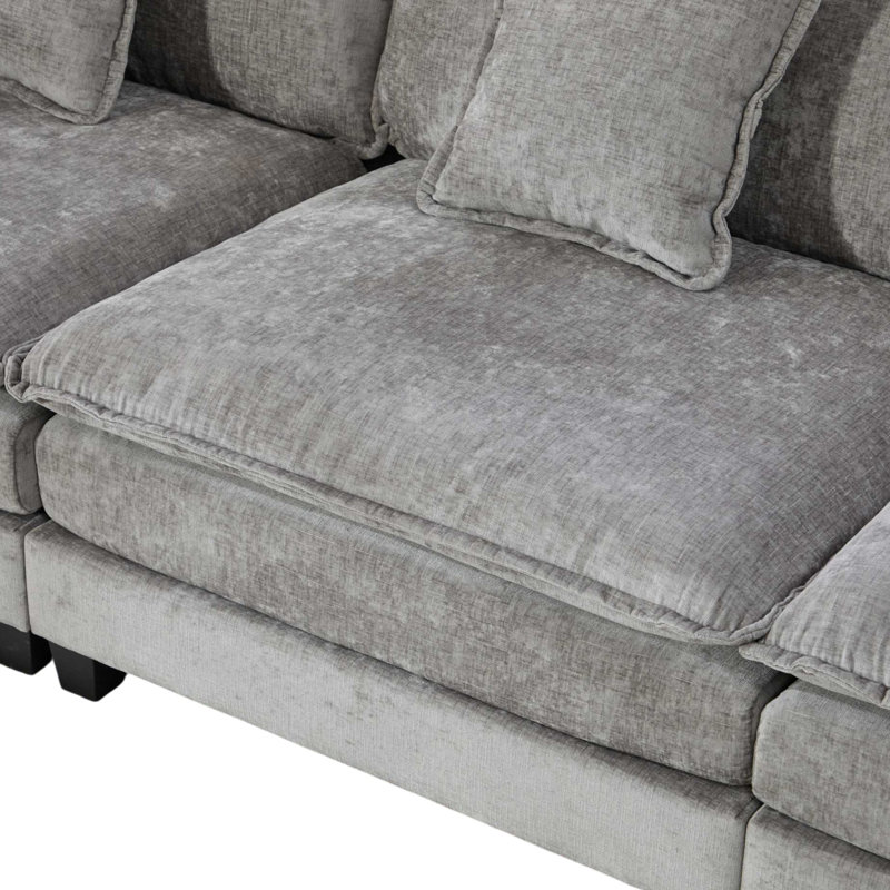 Canapé rembourré en chenille l 113,8 po Geneveve avec 5 coussins et coussins en mousse compressée sans repose-pieds, Gris, 3