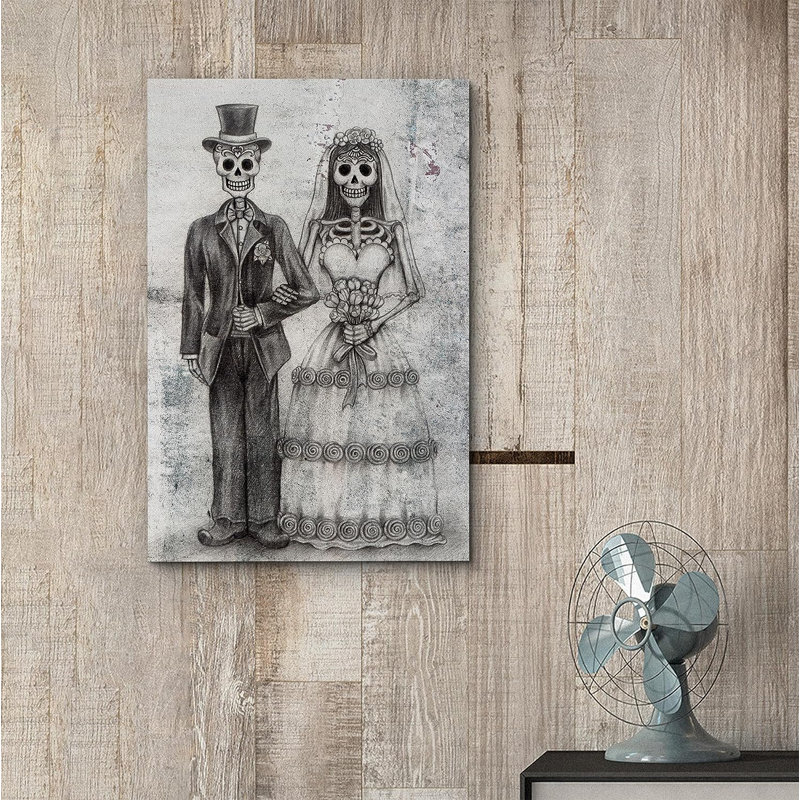 Moody Skull, mariage gothique, crâne de couple, œuvre d'art sur toile encadrée, H 24 po x l 16 po x P 1,5 po, Toile tendue