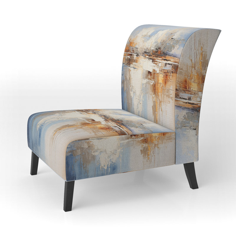 Coastal Ocean Coastal Reflections - Velvet Upholstered Coastal Slipper Chair, Blue Accent Chair