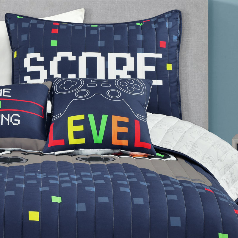 Navy Twin Reversible Boys' Video Game Quilt Set