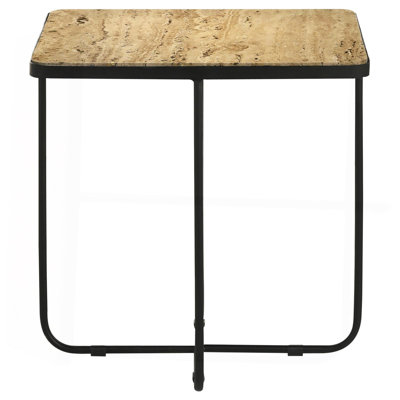 Travertine And Black Accent Table