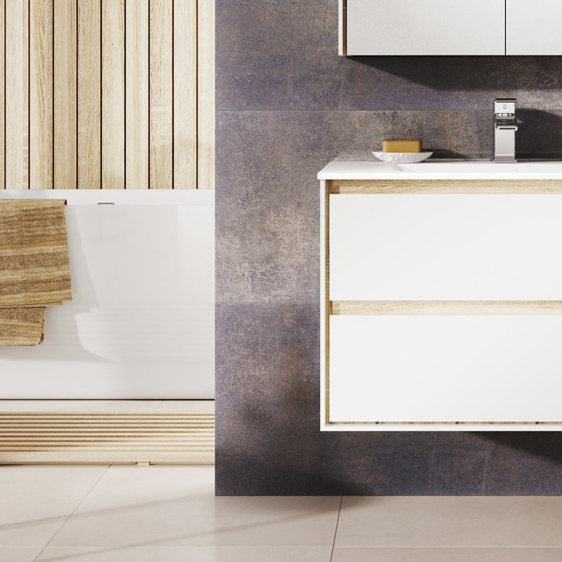 Wicker 590mm Single Bathroom Vanity with Integrated Resin Basin, White