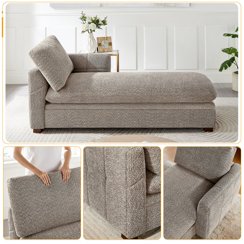  34.65’’ Upholstered Chaise Lounge Sofa Chair with Hidden Storage, Camel