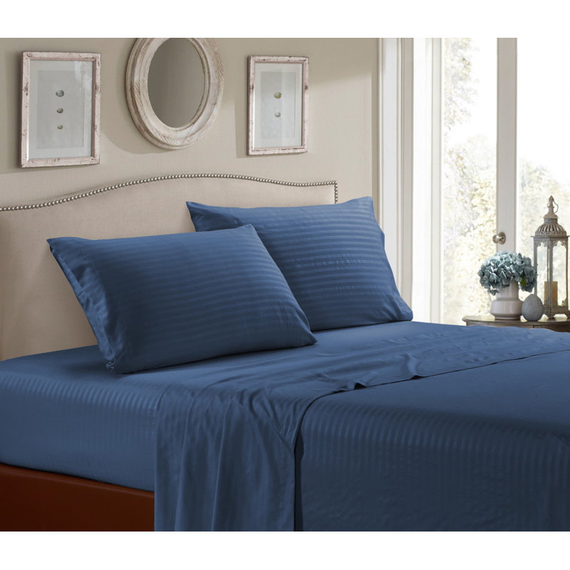 Ensemble de draps en microfibre Tanju, Ensemble de draps pour lit double, Bleu marine
