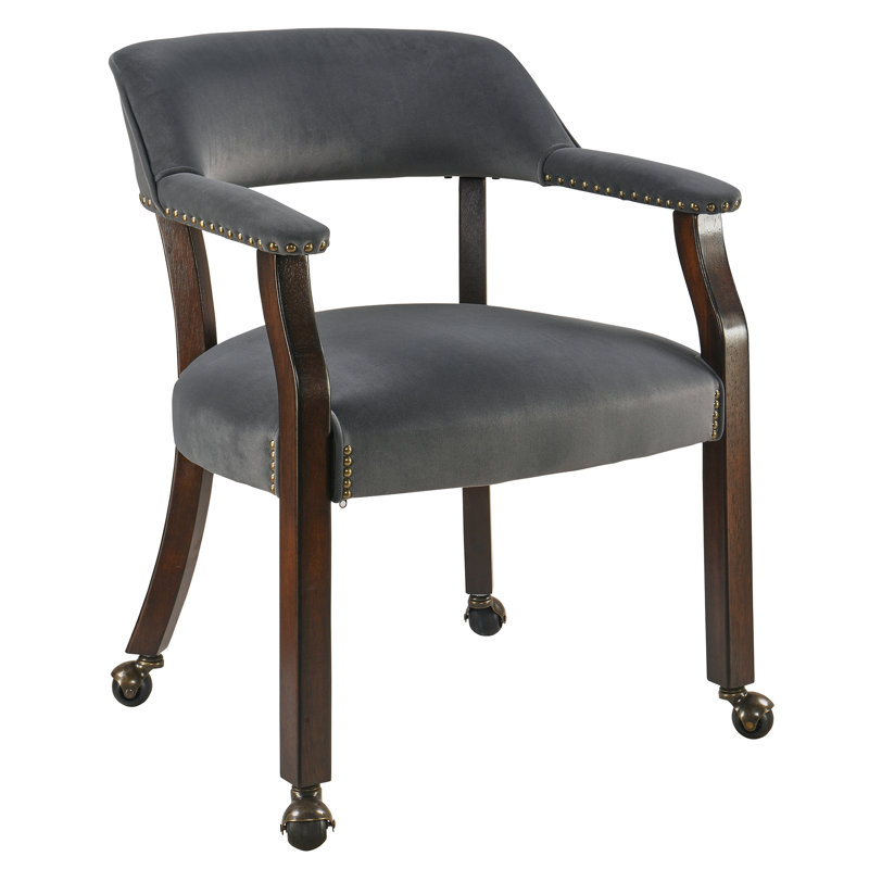 Fabric Dining Chairs With Arms And Casters, Gray, 1