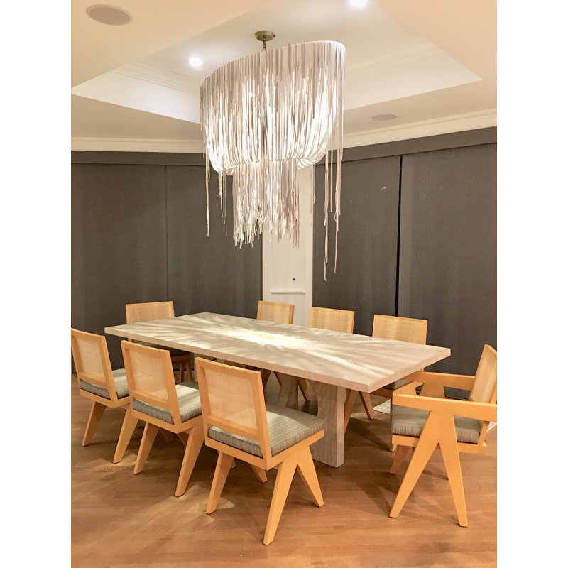 Leather Fringe Chandelier, 43" H x 51" W x 22" D, 4
