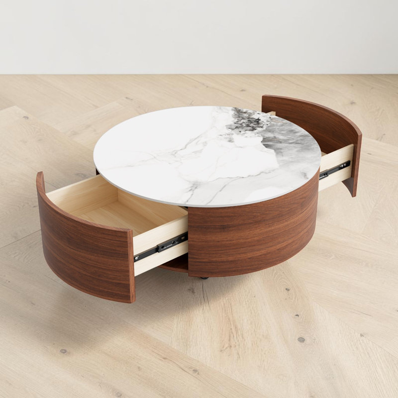 Round Coffee Table With Storage, Walnut