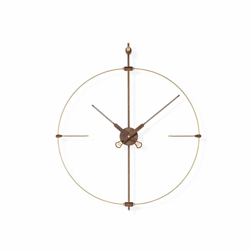 Mini Bilbao Wood Wall Clock, Brass/Walnut