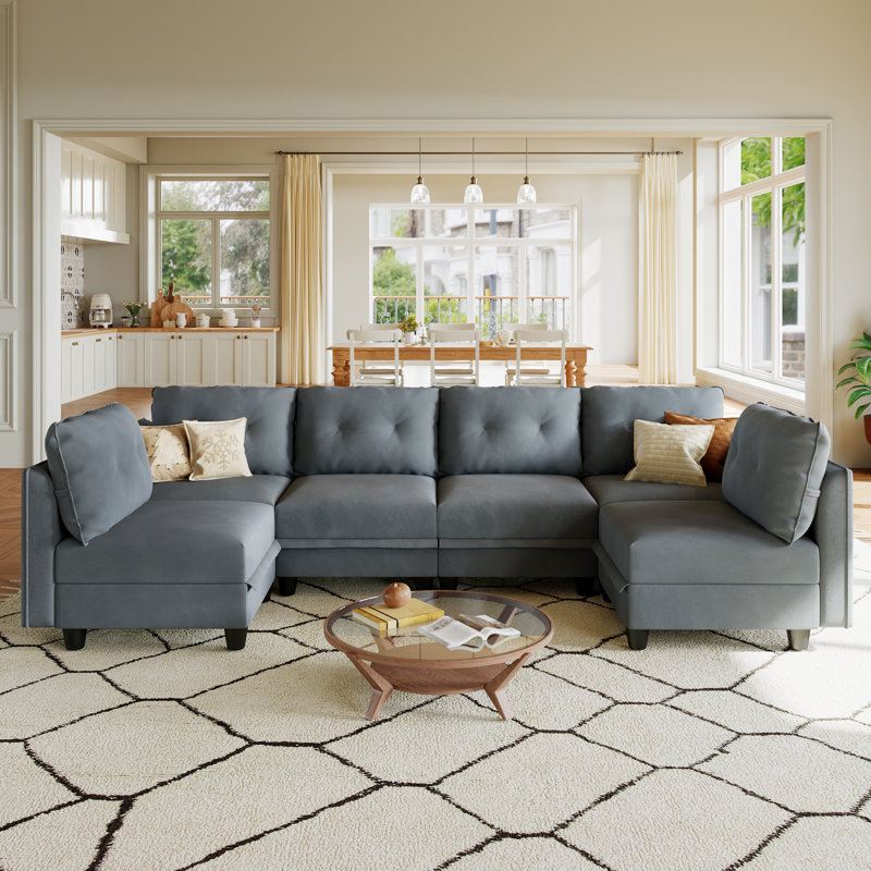 Zendajas 6 - Piece Modular U-Shape Sectional Sofa with Storage, Gray Polyester Blend
