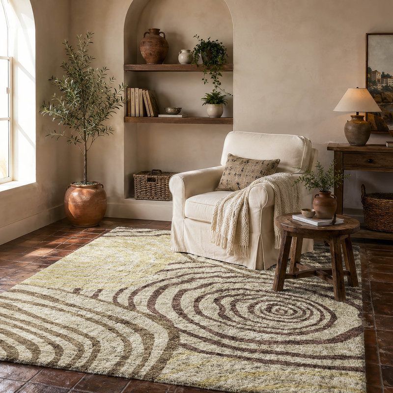 Swirls de qualité supérieure Tapis Dream Shag, lavable à la machine, Brown, 9' x 12'