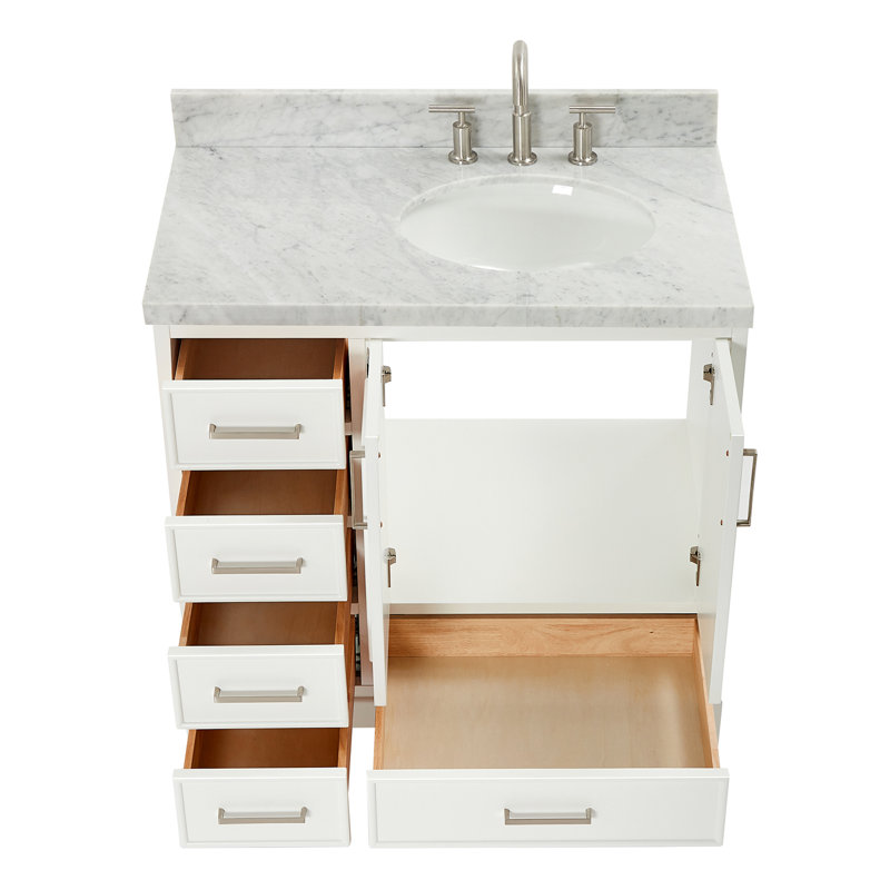 37'' Single Bathroom Vanity with Carrara Marble Top, White