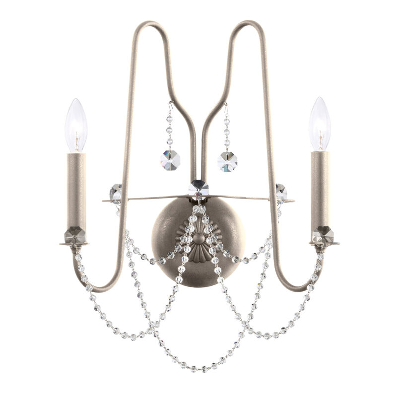 Esmery Candle Wall Light, Clear Heritage Crystal, Antique Silver