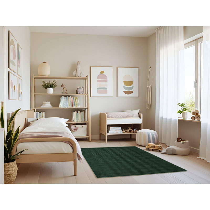 Machine Washable Solid Green Area Rug, Rectangle 4' x 6'