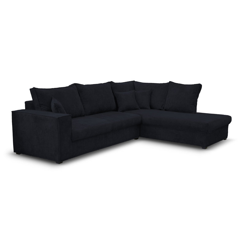 Alova 4 Seater Corner Sofa, Black, Aligned to the right