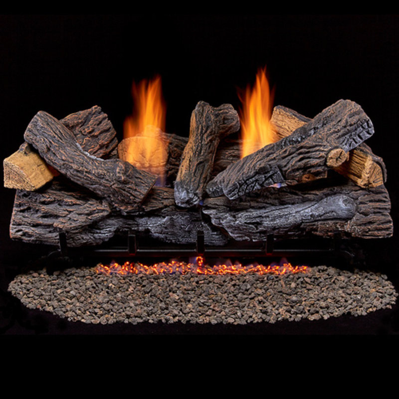 Duluth Forge Vent less Dual Fuel Gas Log Set, Stacked Oak, T-Stat Control , 30"(Minimum Opening: 20"H x 30"FW x 28"BW x 14"D)