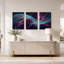 Ensemble de 3 toiles abstraites bleu sarcelle et fractales orange sur toile-446850591