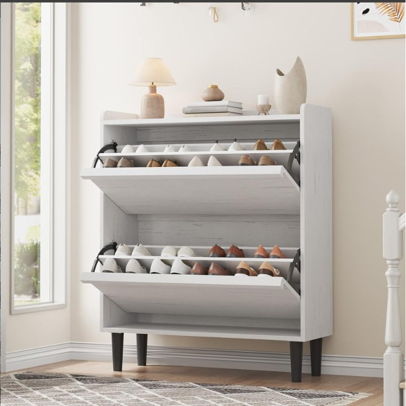 18-40 Pair Shoe Storage Cabinet With 2/3/4/6 Flip Drawers, White