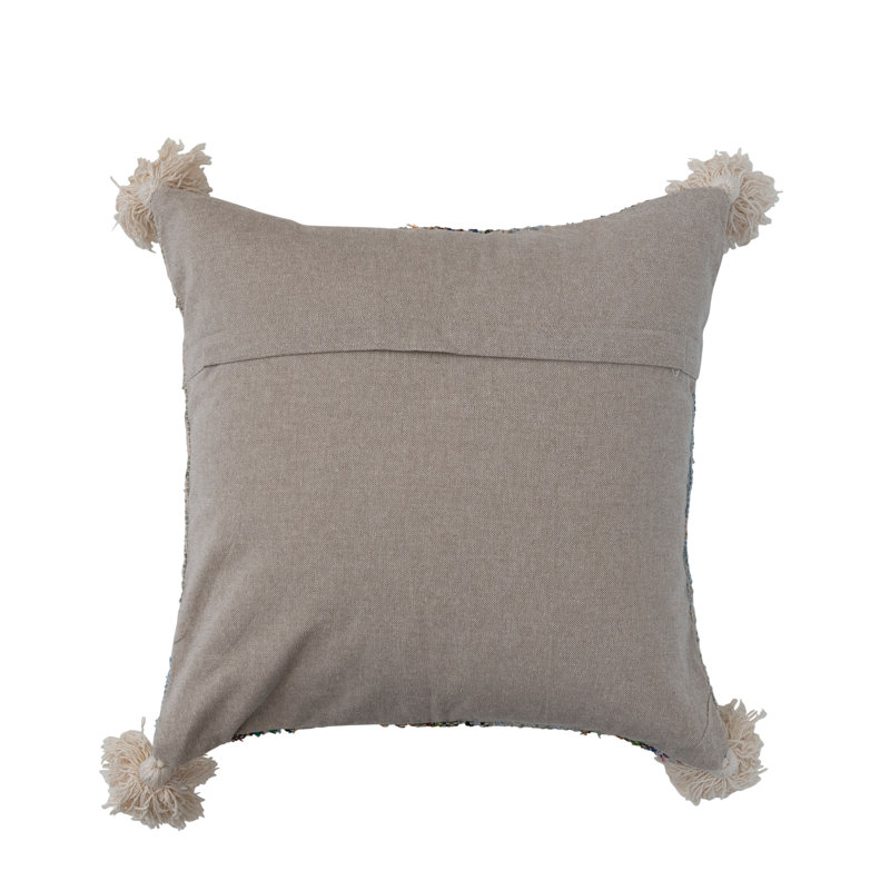 Multicolor Cotton Embroidered Euro Pillow with Tassels