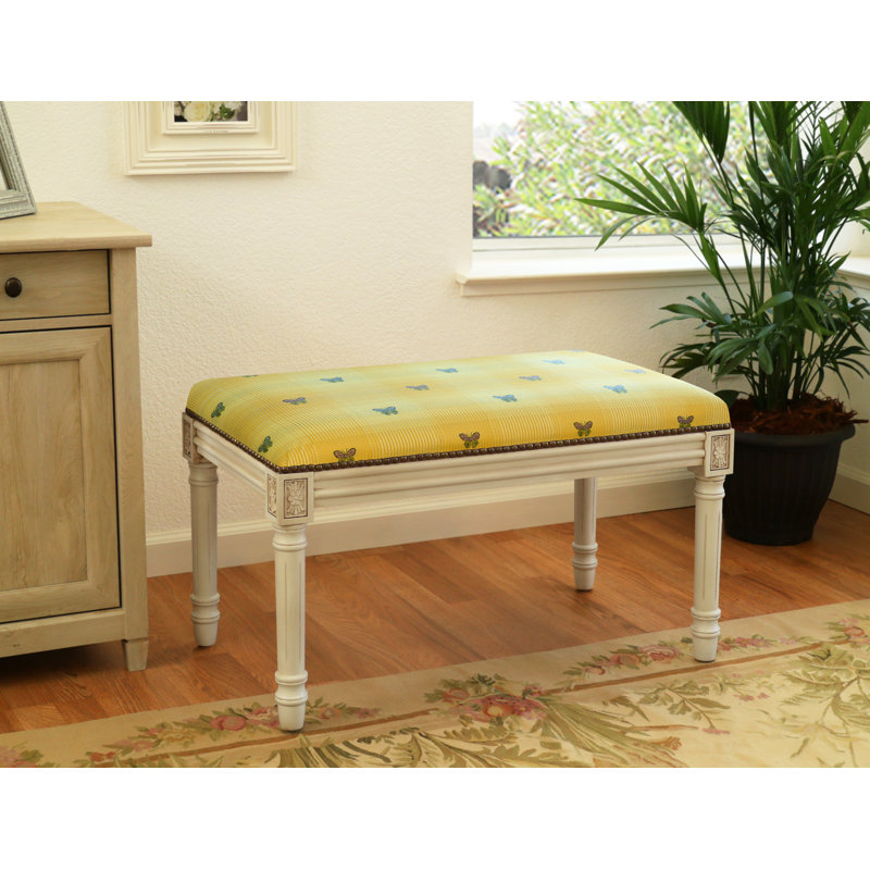Billiot Linen Blend Upholstered Bench, Yellow/ Geometric