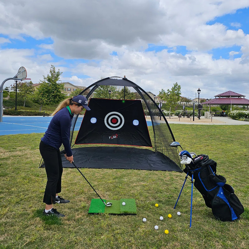 Filet de golf YUNIC, filet de pratique de golf de 10 pi x 7 pi avec tissu cible et tapis Tri-Turf, aide à l'entraînement dans la cour intérieure et extérieure