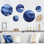 «Blue Emotional Tachisme Waves 3», ensemble d'art mural rond de 5 tachisme