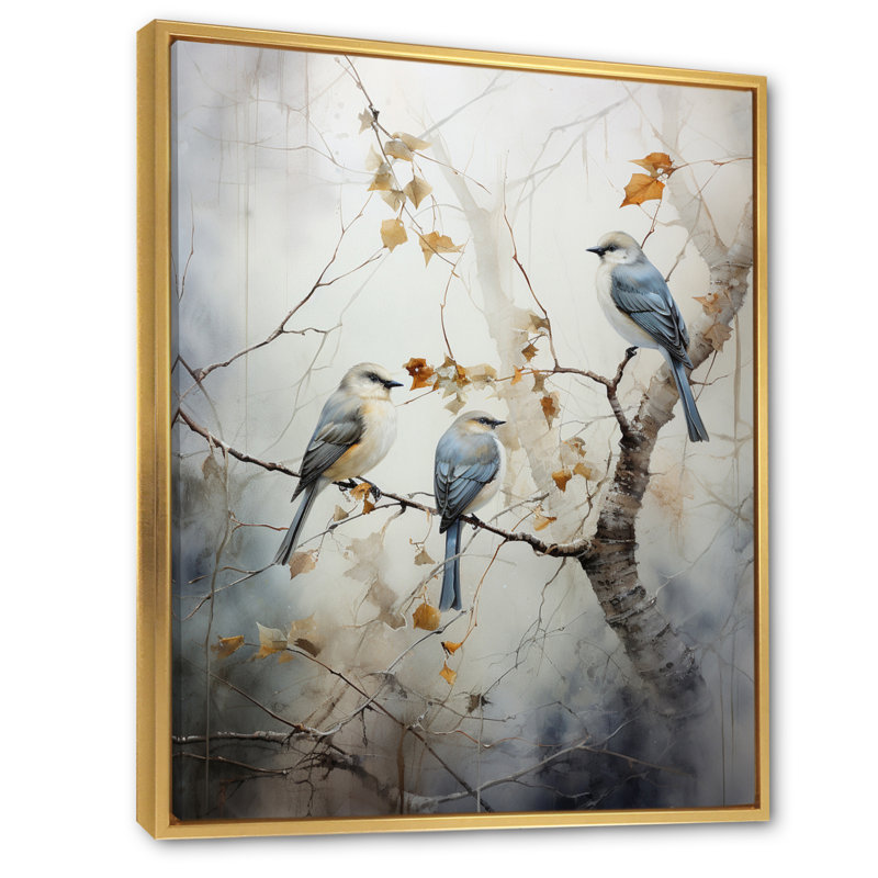 Bird Silent Watcher II - Art mural oiseau, H 32 po x l 16 po x P 1 po, Cadre flottant doré
