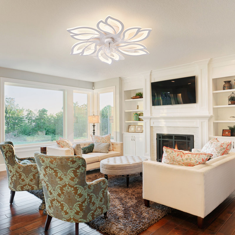25" 7 - Blade Reversible Dimmable LED Flush Mount Ceiling Fan With Remote Control And App, White