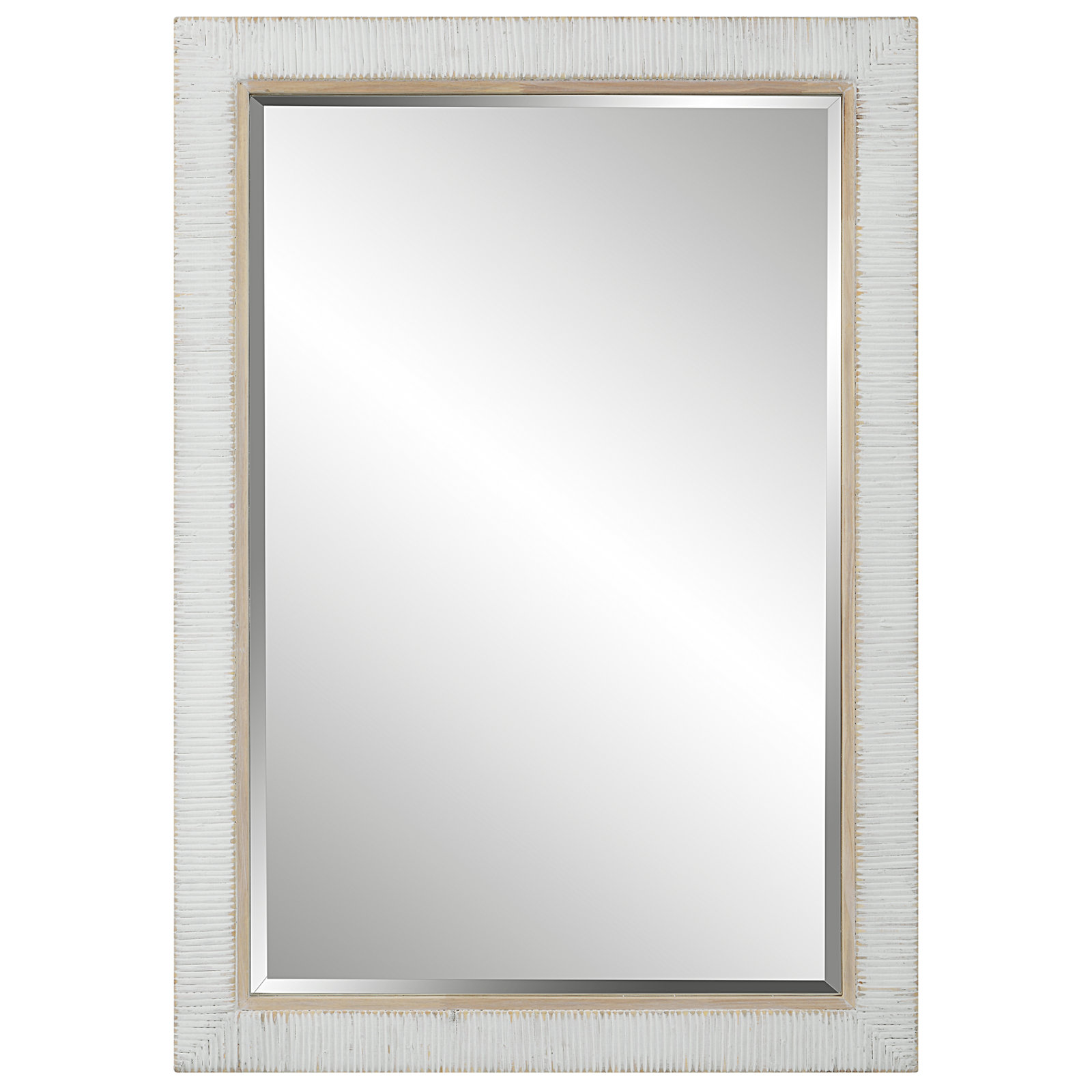 Adrianne Solid Wood and Rattan Rectangle Accent Mirror with Beveled Glass, Silver/Brown