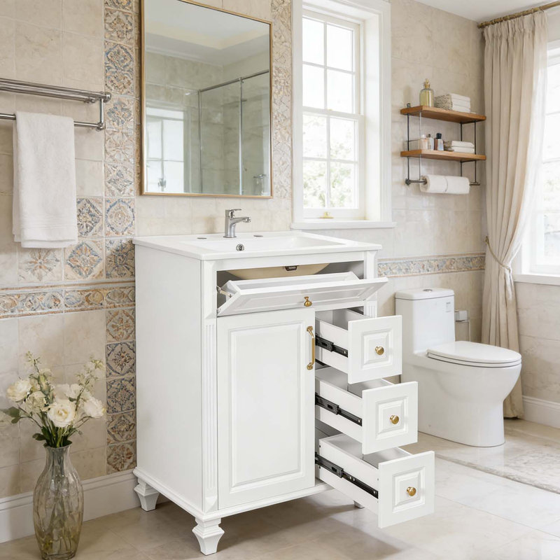 Freestanding Bathroom Vanity with Ceramic Sink, White