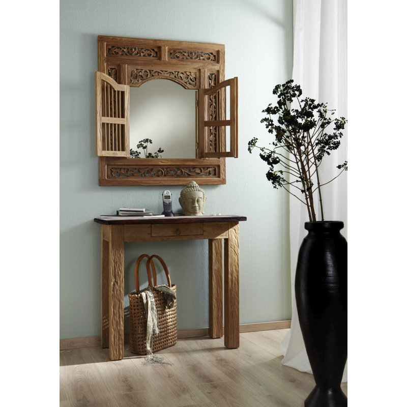 Boalsburg Solid Teak Wood Flat Wall Mirror, Teak
